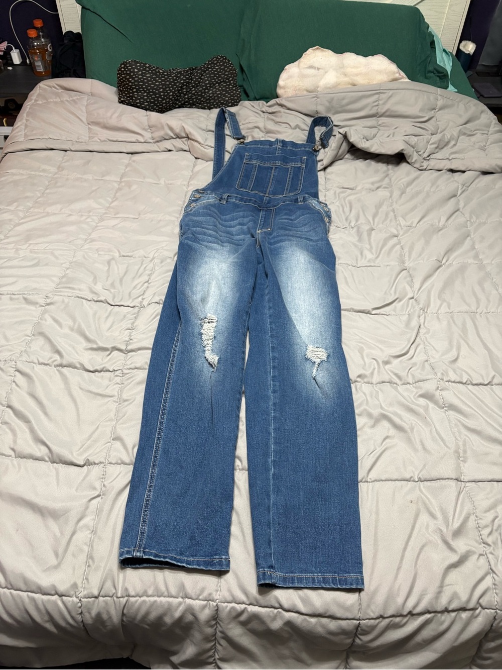 KanCan Blue Distressed Denim Overalls